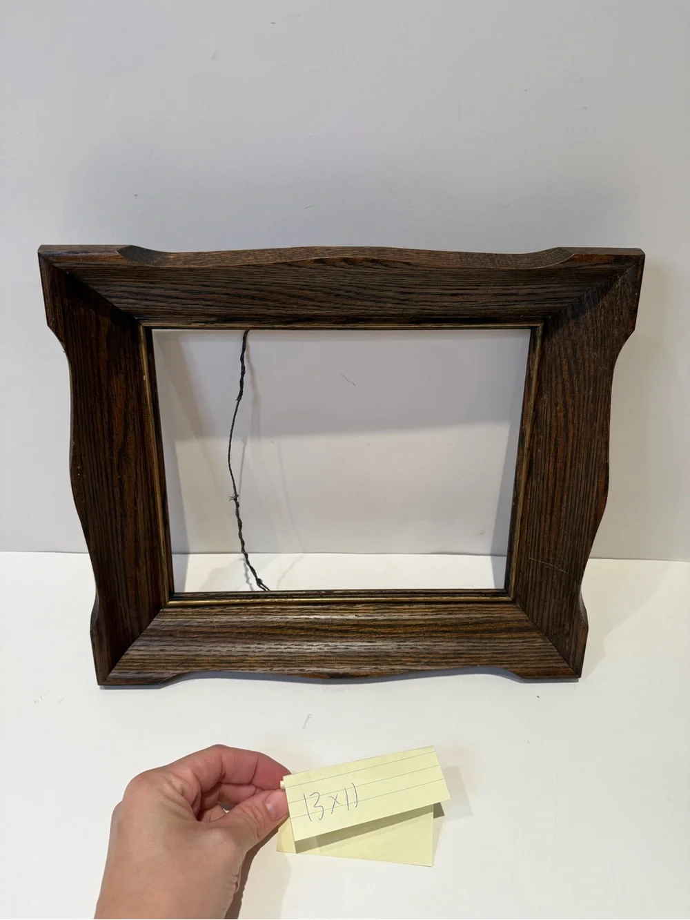 Vintage 13x11 Dark Wood Picture Frame Heavy Carved Edges Wire Attached No Glass